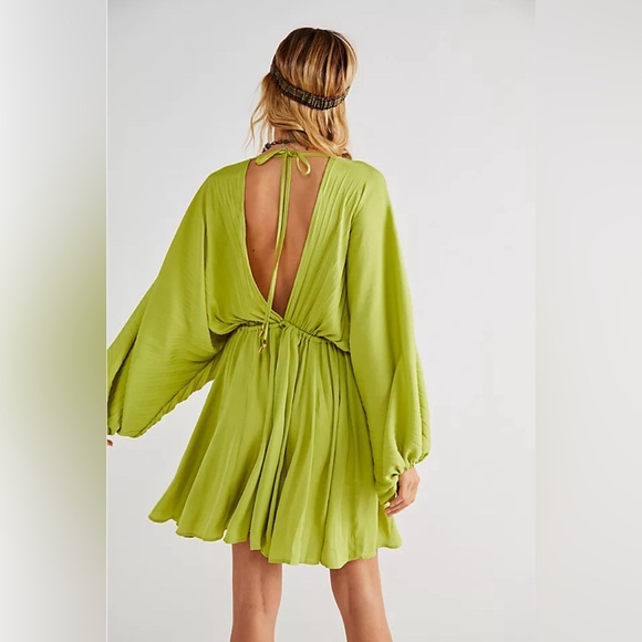 Free People Arzel Lime Green Plunge Mini Dress - Picture 2 of 6